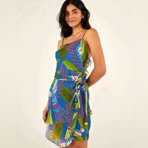 Farm Rio Blue Macaw Mini Wrap Dress
